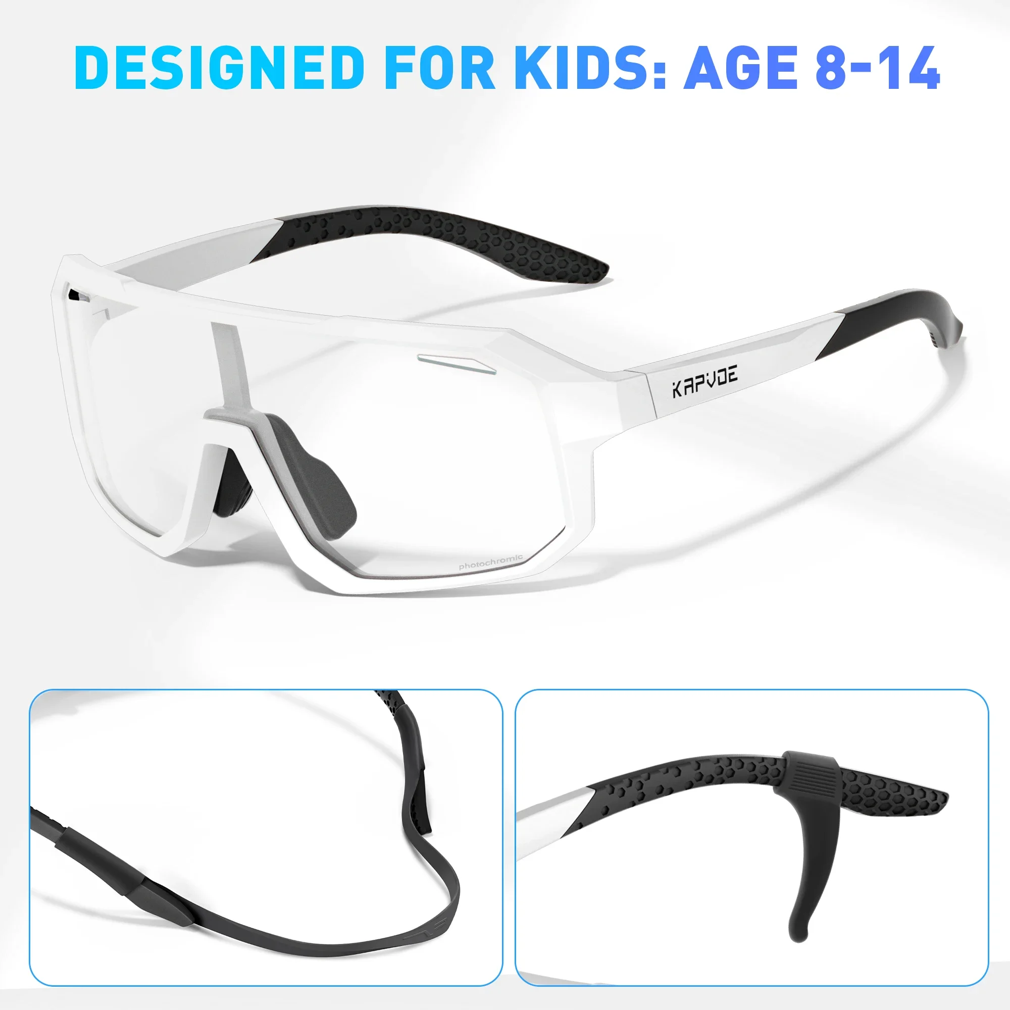 Kapvoe- Child Photochromic Sunglasses Sports Cycling Glasses Kids UV400 Boys Girls Fashion Bike Glasses Outdoor Bicycle Eyewear