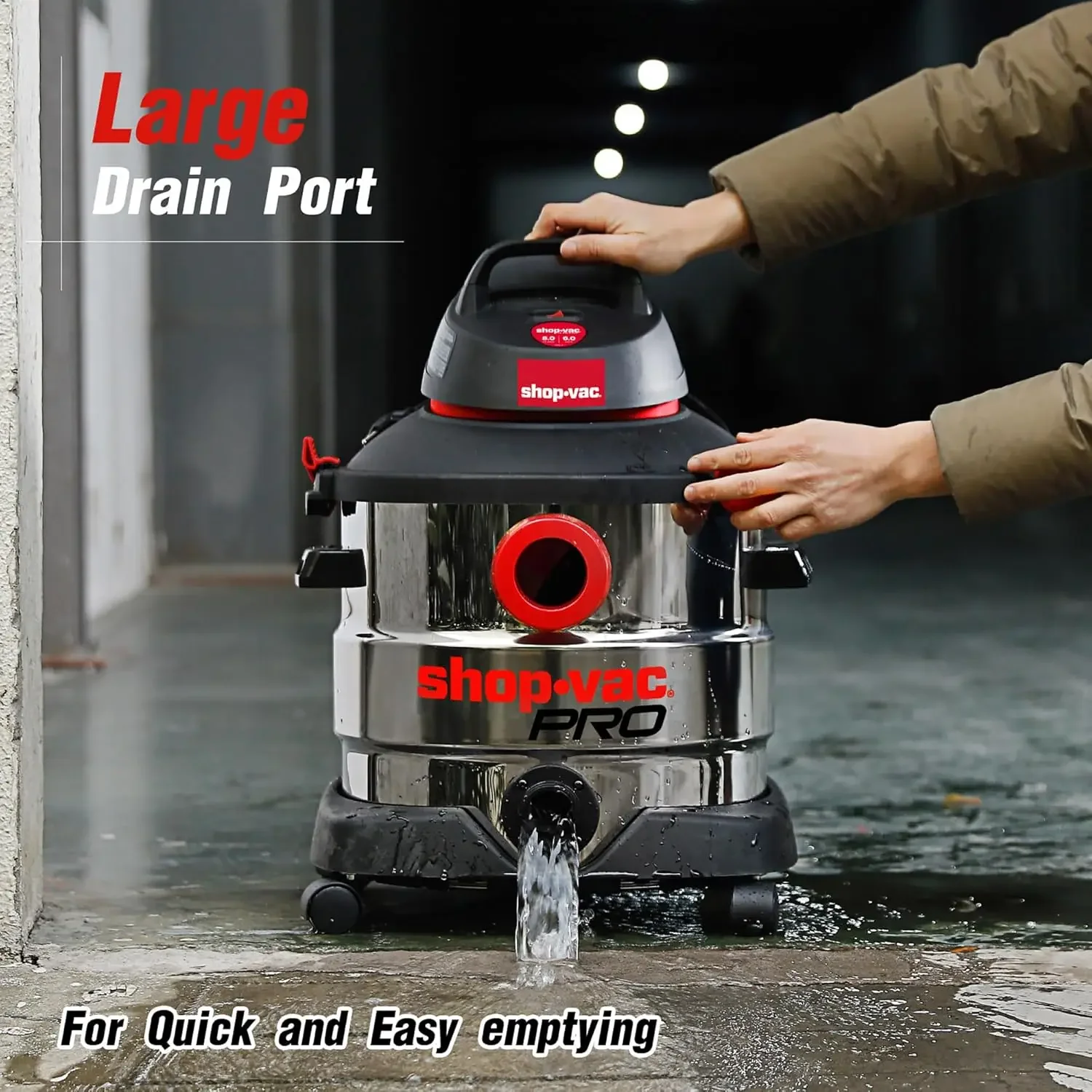 Shop-Vac Wet and Dry Vacuum, Tanque de aço inoxidável, Aspirador portátil com acessórios multifuncionais para Jo, 8 galões, 6,0 HP pico