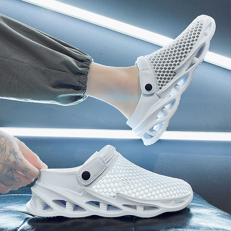 

Men's Summer Outdoor Sports Driving Dual-use Hollow out Breathable Mesh Clog Sandals Beach Shoes Anti-slip Slip-on Sneakers