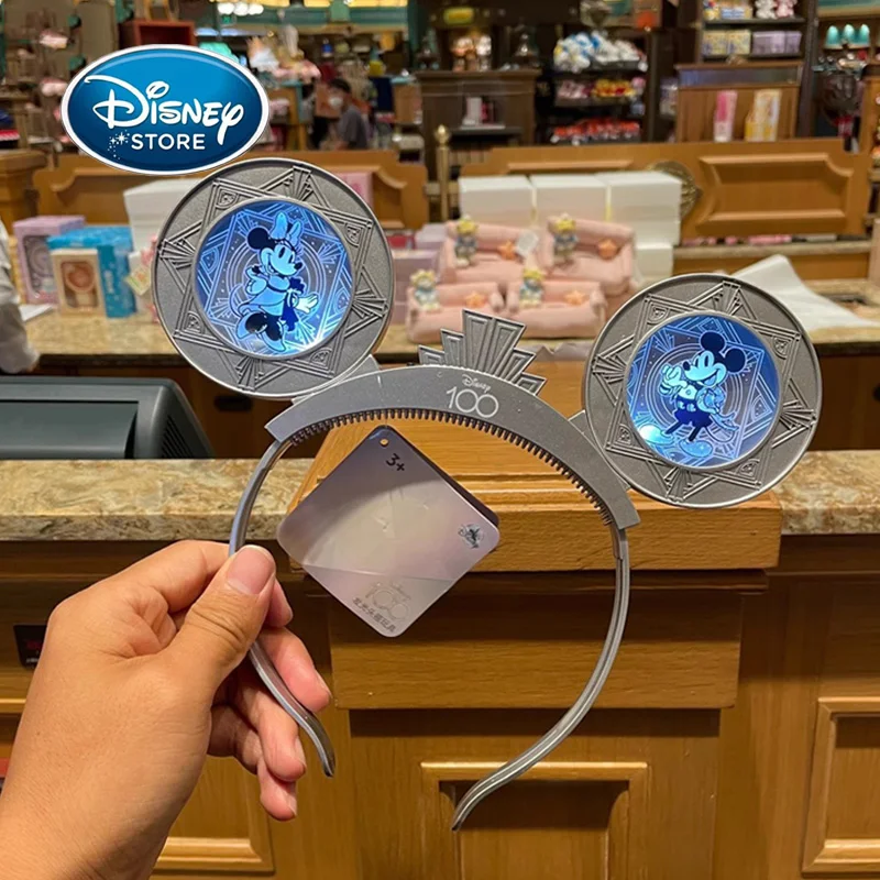 Disney 100th Anniversary Glow Headband Toys Shanghai Disneyland Mickey Minnie Ear Castle Cartoon Cute Hair Band Headwear