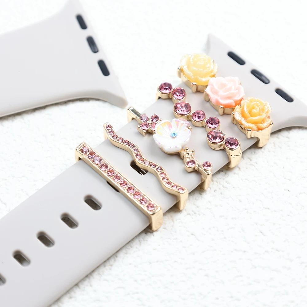 Metal Charms Watch Band Decoration Ring For Apple Diamond Ornament For iwatch Bracelet Silicone Strap Jewelry Accessories