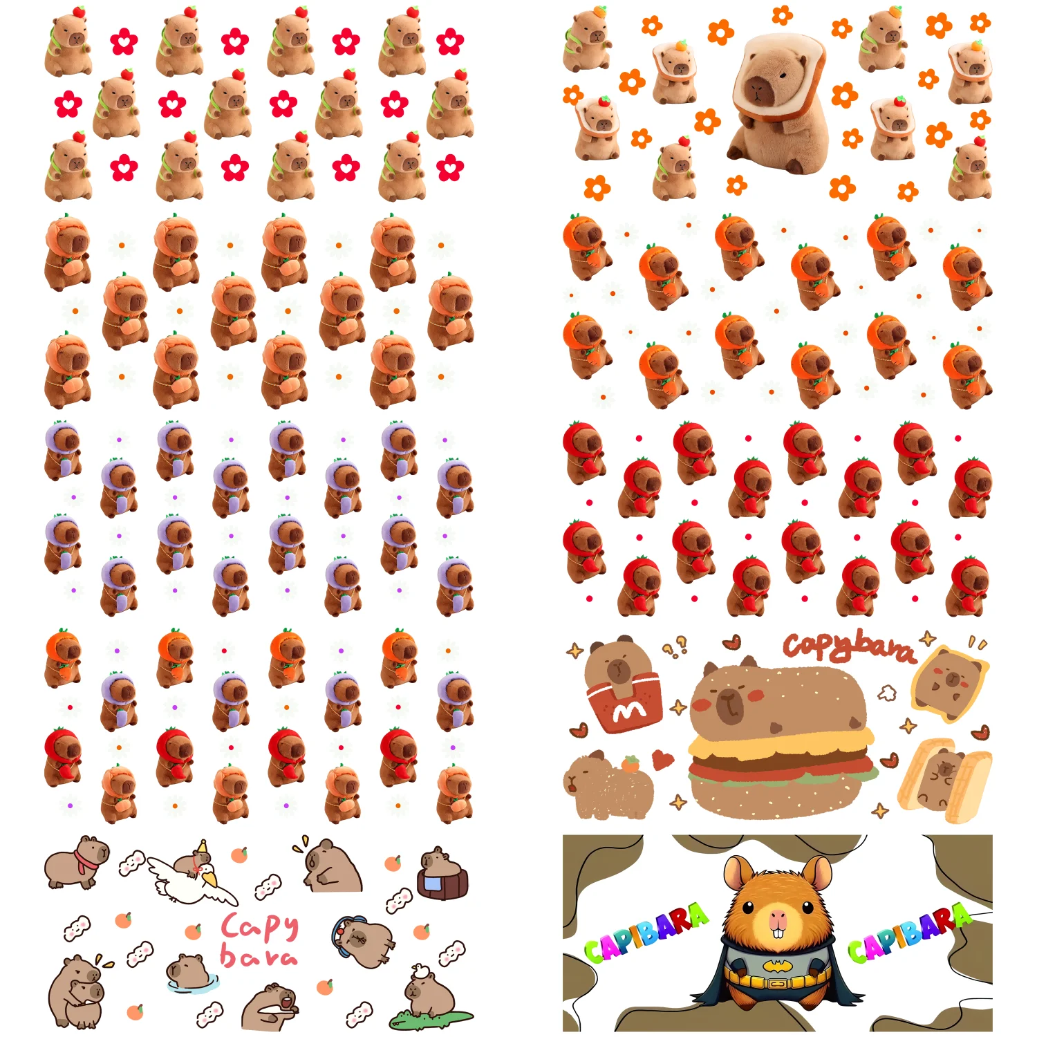 Cute Capybara Cartoon Design 3D Sticker UV DTF 16oz Libbey Cup Wraps For Glass  Adorable Capybara Pattern 3D Stickers