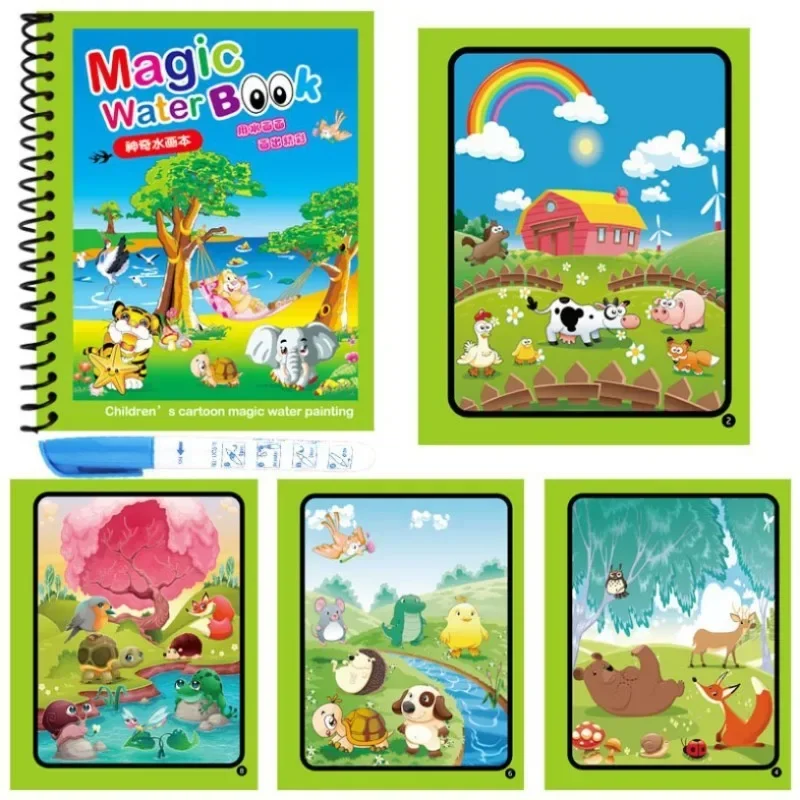 1pc Reusable Kids Magic Water Drawing Books Coloring Books for Boys And Girls Gift Animal Cartoon Montessori Diy Painting book