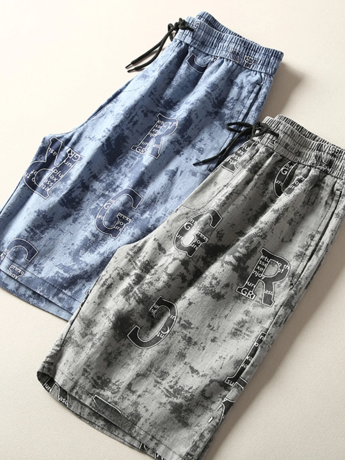 

Faionable Printed Men's ort Pants Summer Thin Elastic Waist Loose Casual Versatile Five-Quarter Length Breathable Comfort...