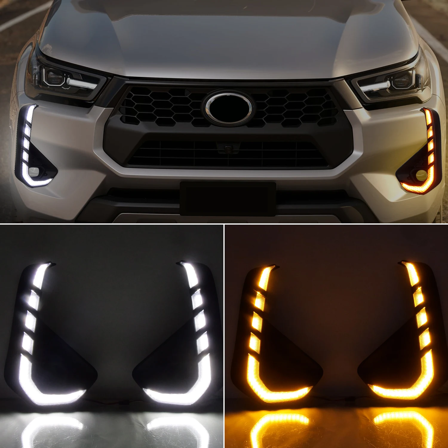 

For Toyota Hilux 2024 2025 Front Fog Light LED Day Running Light DRL ABS White&Amber Assembly Car Exterior Accessories 2 Pcs