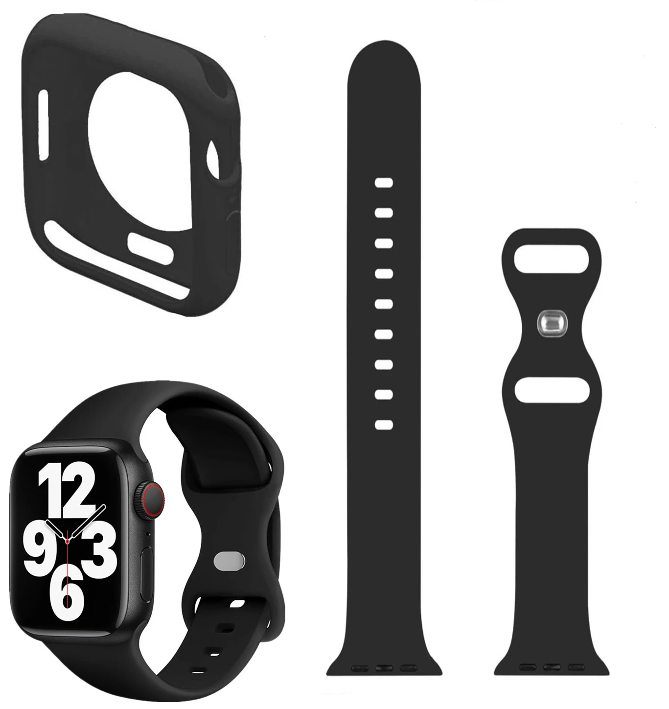 Sport Silicone Strap + Protetive Case for Apple Watch 41mm 45mm 38 40 42 44mm Watchband for iWatch Series 9 8 7 SE 6 5 4 3 2 1