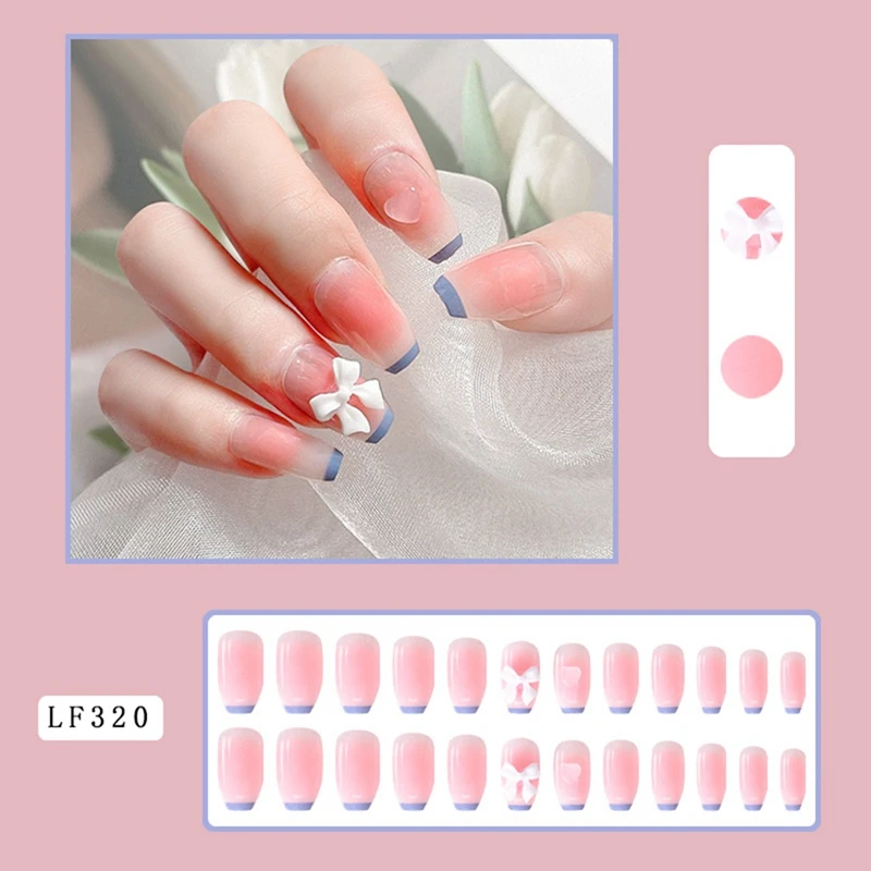Wearable Nail Pieces Removable Nail Art Pieces Colour Changing Love Blue Edge Blush False Nail Tips image 2
