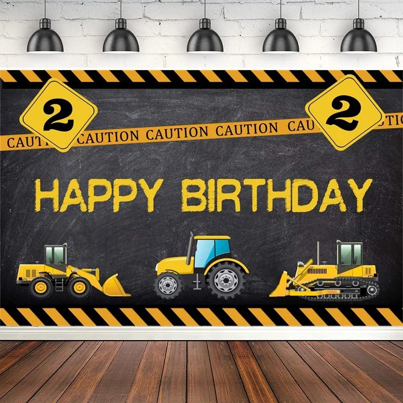 

Construction Backdrop Site Equipment Crane Bulldozer Tow Truck Background 2nd Two Years Old Birthday Party Celebration Banner