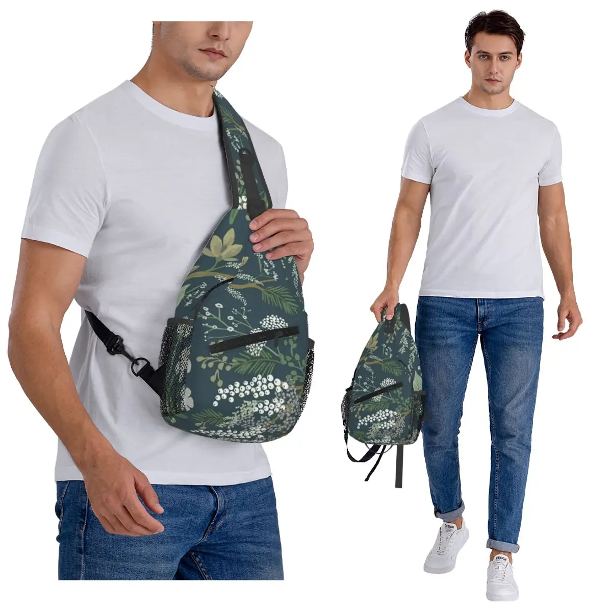 Beautiful Flower Chest Bag Men Sling Crossbody Backpack Chest Bag Travel Hiking Daypack Shoulder Bag