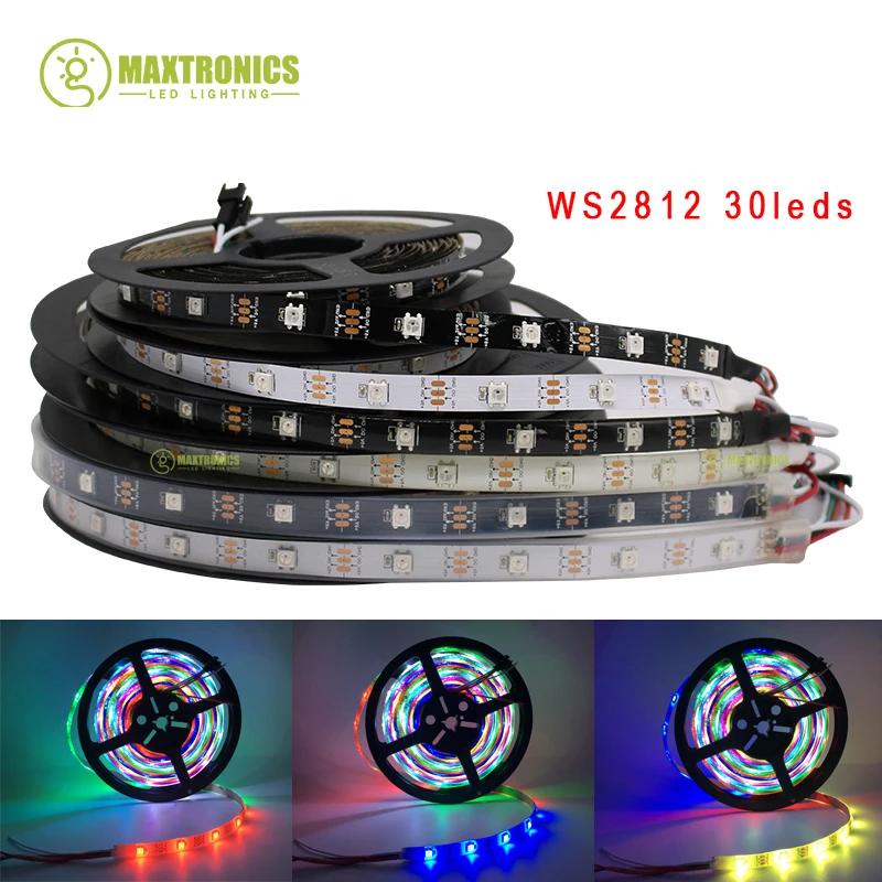 1/5M DC5V WS2812 RGB แถบไฟ LED แยก WS2812B ไฟ LED พิกเซลสมาร์ทแสงมายากลสีดำสีขาว PCB IP30 65 67