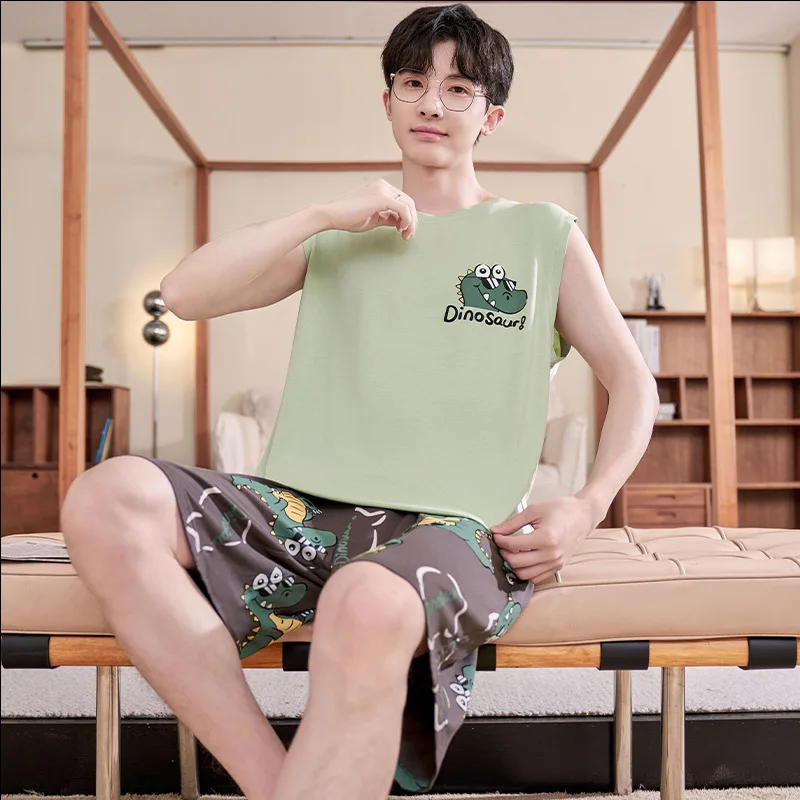 Anime One Piece Luffy Modal Men Pajamas Set Japanese Summer Cute Cartoon Silk Cool Vest Shorts Loungewear Suit Student Homewear