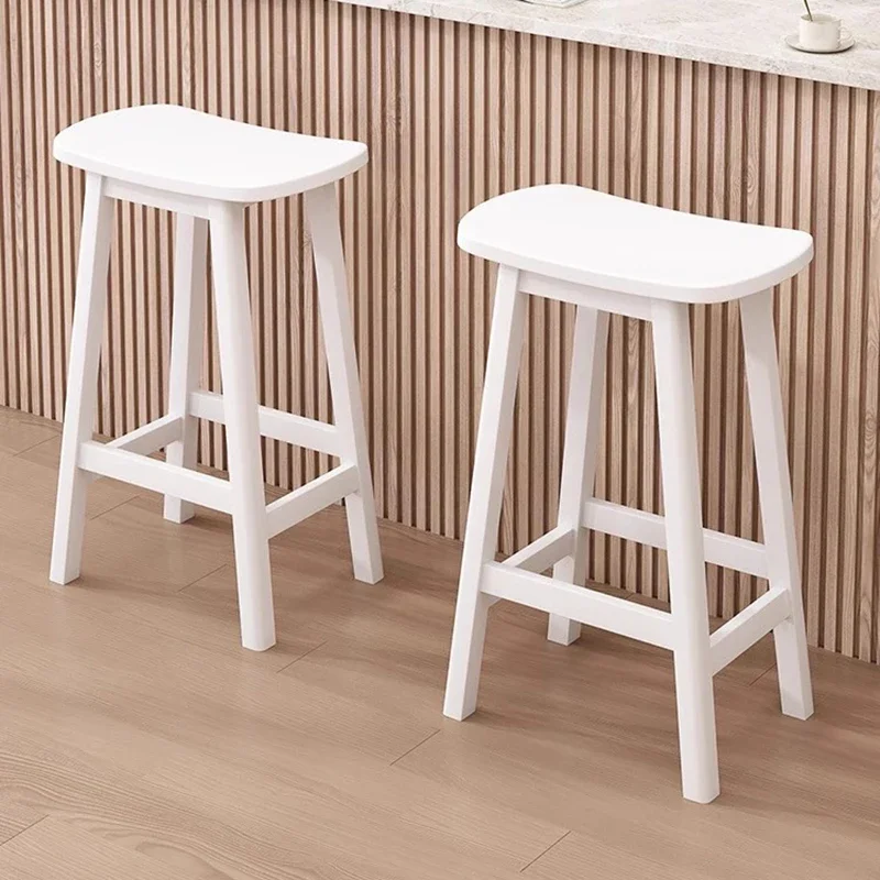 Taburete de bar fabricado en madera maciza, moderno y sencillo para uso doméstico. Taburete alto para recepción de cafetería, muebles de taburete alto blanco