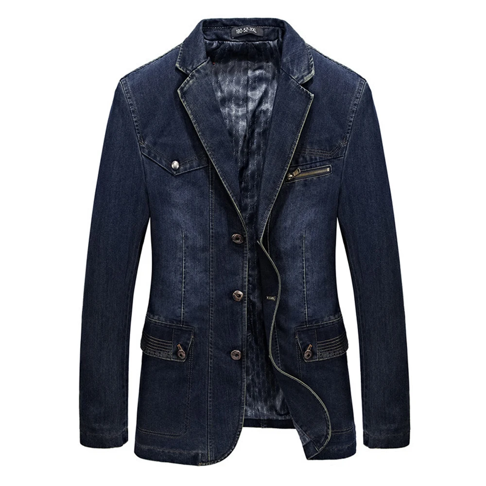 Autumn Men's Men Denim Blazer Jackets Vintage Man Multi‑Pockets Cargo Jean Jackets Men Windbreaker Workwear Cowboy Suit Coats