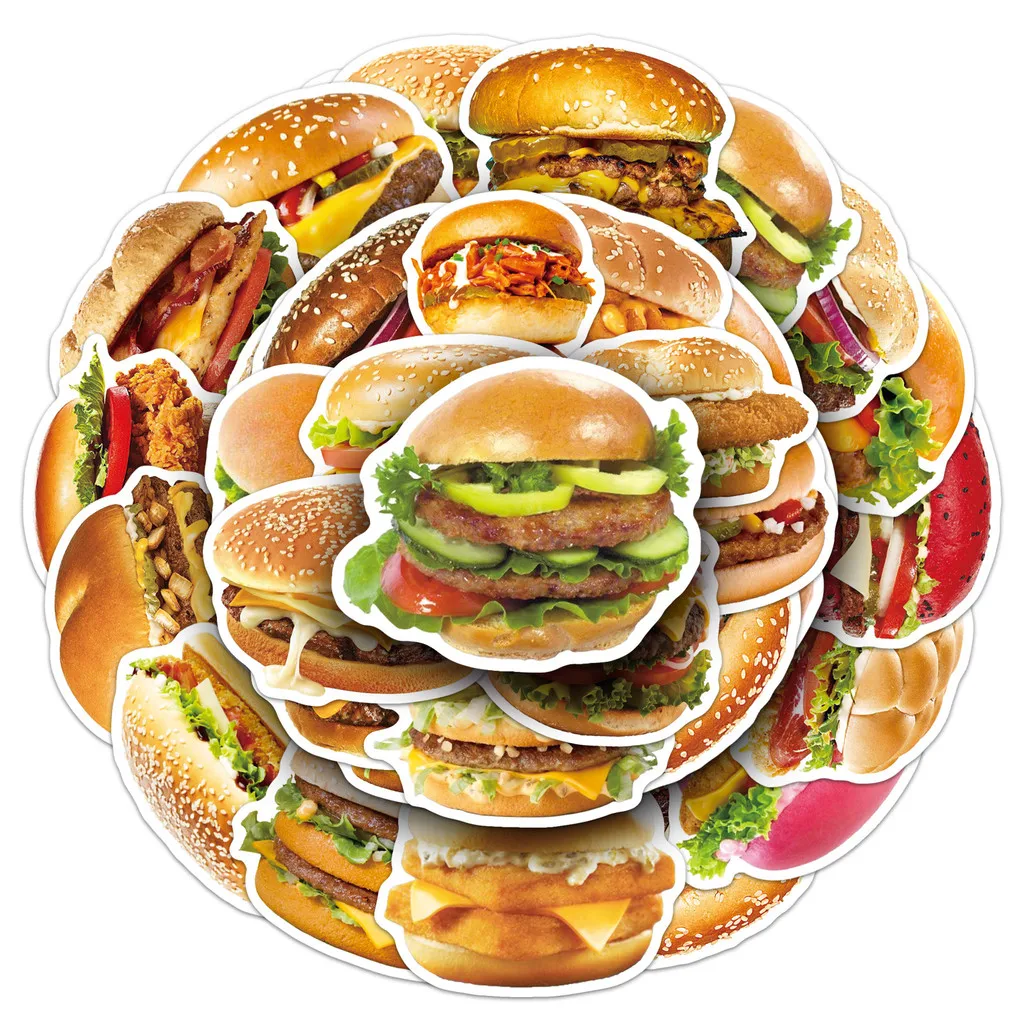 50 Pieces Hamburger Stickers - HD Waterproof Graffiti Decals for Tablets, Journals, Headphones & Resin Craft AnimeWorlds Store