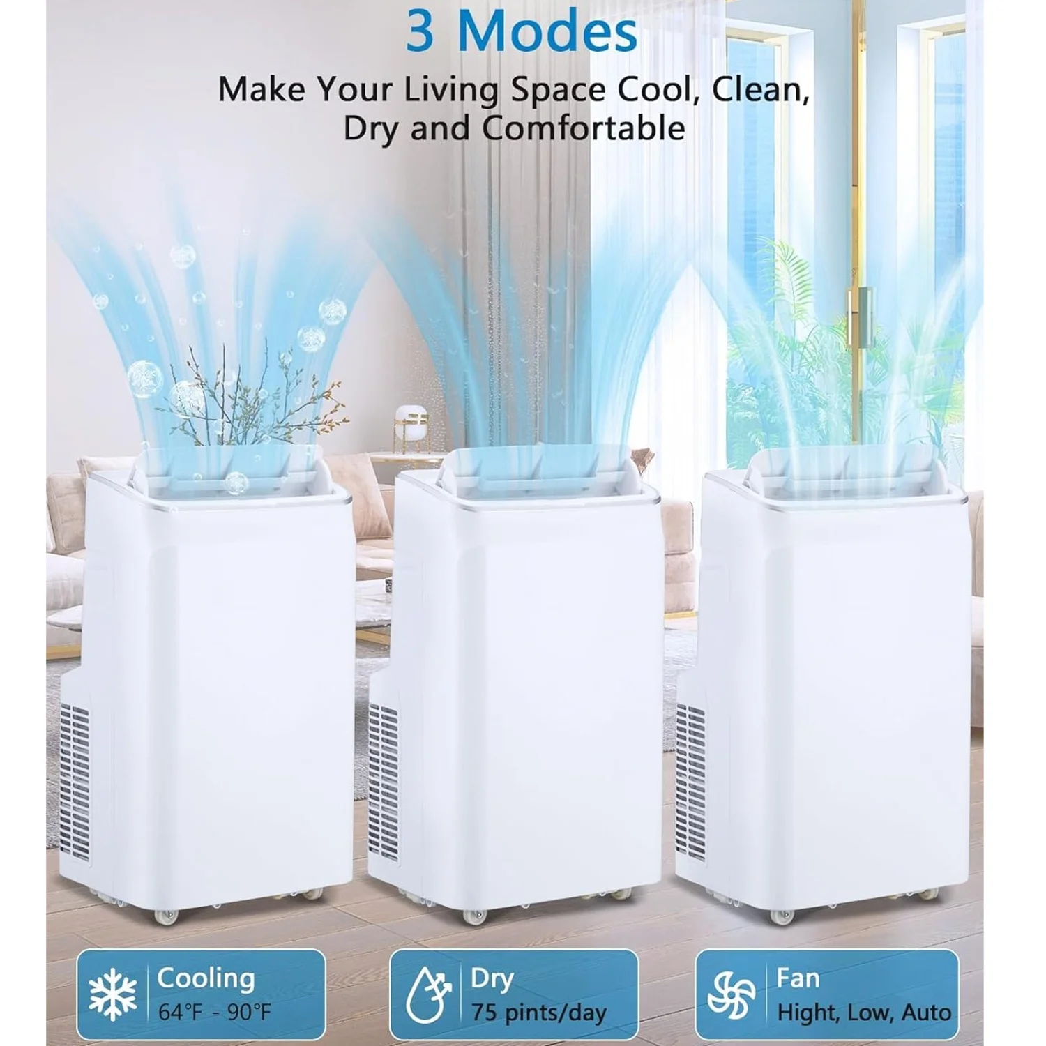 Przenośny klimatyzator stojący o mocy 12000 BTU, chłodzący do 55 m², przenośny klimatyzator 3 w 1 z wentylatorem, osuszaczem i trybem snu