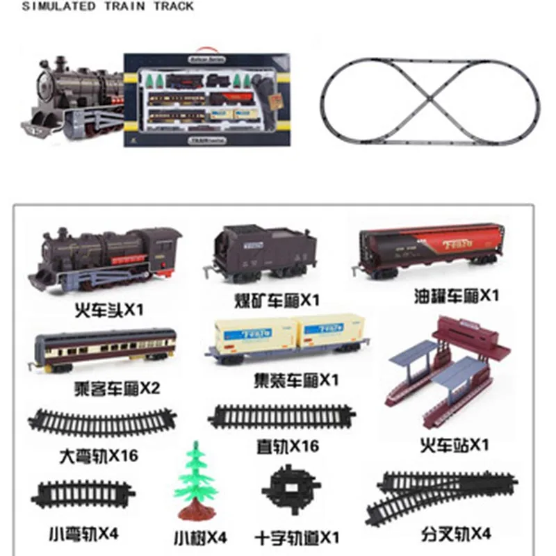 Electric Toy Train Electric Variety Railcar Retro Steam Train Model Puzzle Assembly Toys Railway Track Set Kid Toys Christmas