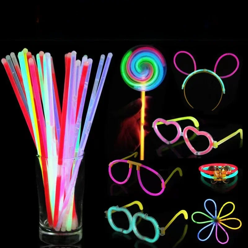 100Pcs 20cm Glow Sticks DIY Concert Stage Show Fluorescent Prop Creative Night Glow Bracelets