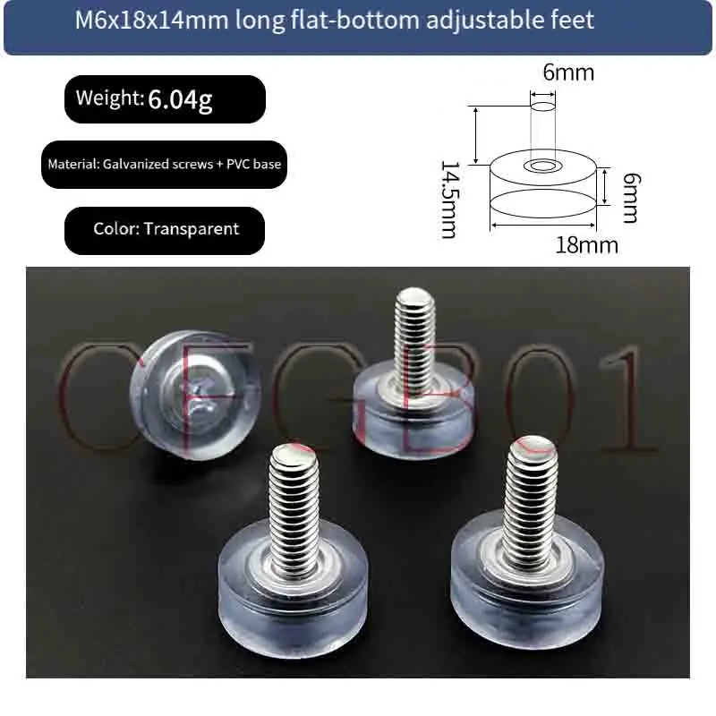 M8x15mm Flat Bottom PVC Transparent Soft Adjustable Leveling Feet for Scale Electronic Instrument Anti Slip M6