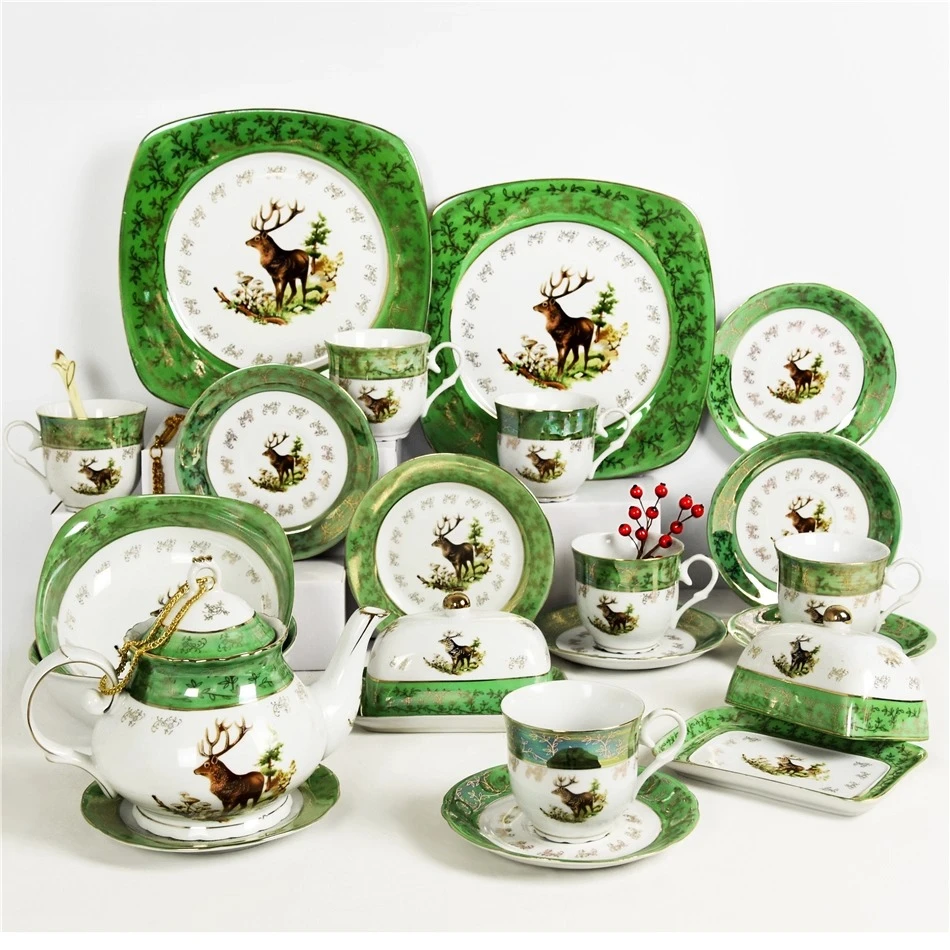 

Hot stamping elk tableware, Phnom Penh animal rice bowl, teapot coffee cup cover elk forest plate