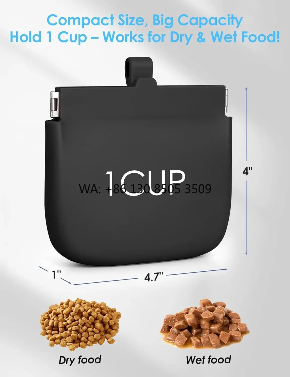 

Black Wholesale Factory Custom Quadrate Solid Silicone Button Pet Dog Food Treat Pouch for Pet Training