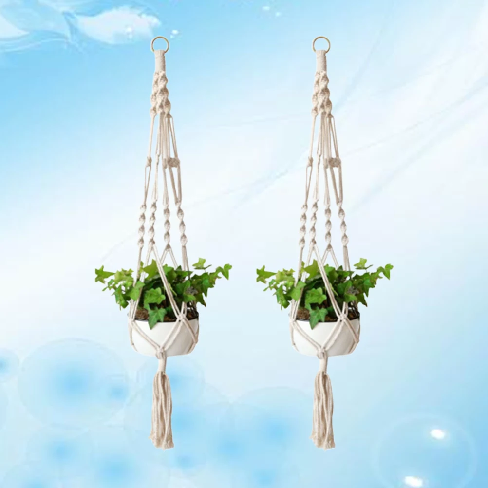 

2 Pcs Indoor Plant Hanger Basket Flower Pot Rope Hanging Planter Net Woven Bag Flowerpot Coat
