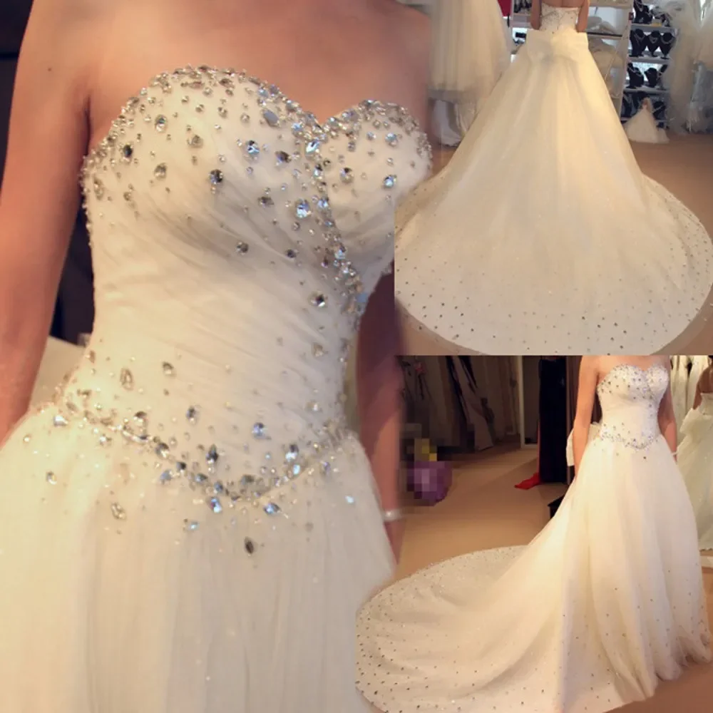 Elegant A-line Wedding Dresses 2026 Sweetheart Crystal Beads Court Train Tulle Princess Bridal Gowns Bride Dress Vestidos