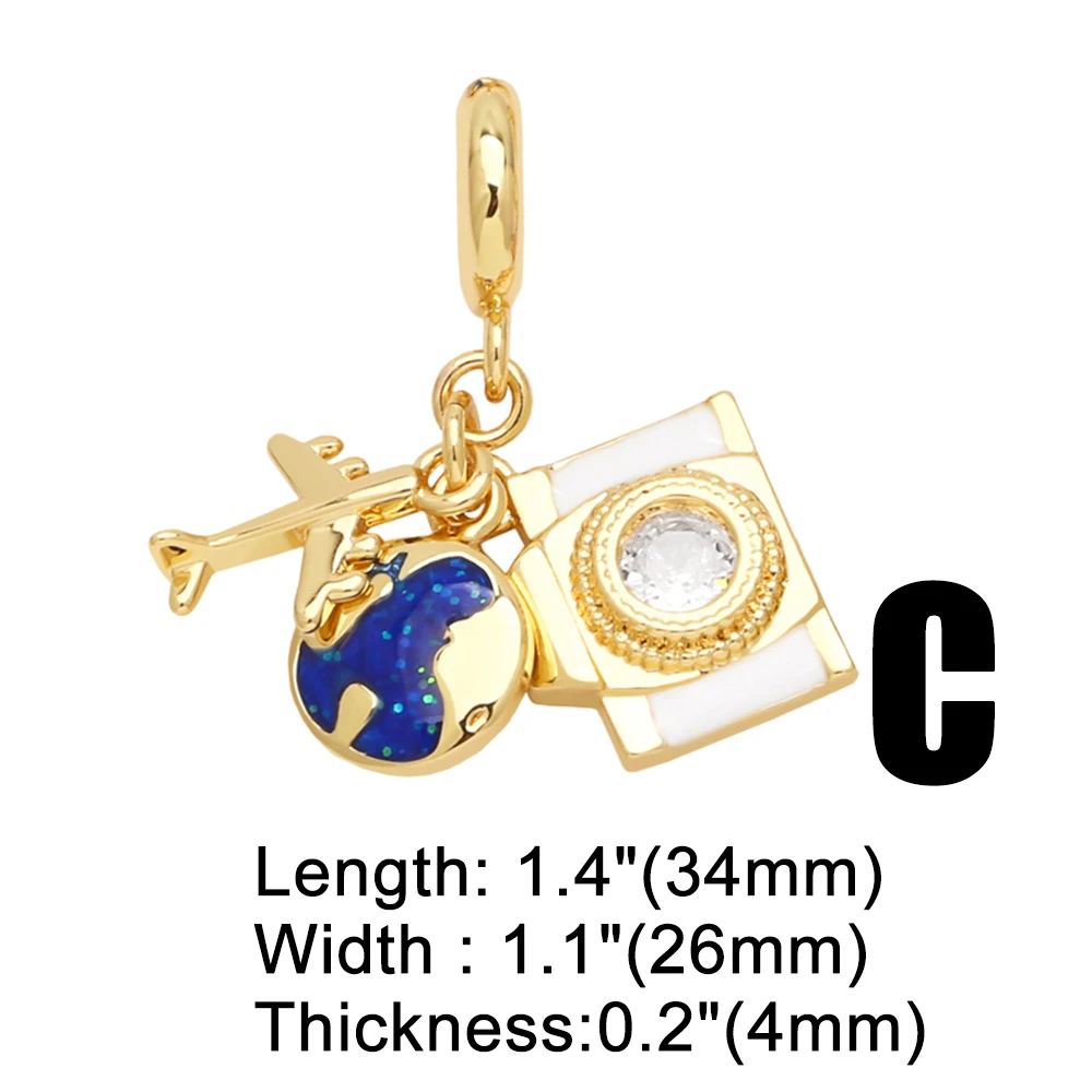 OCESRIO Trendy Airplane Travel the Earth Pendant for Necklace Copper Gold Plated Tourism Tour Jewelry Making Supplies pdtb416