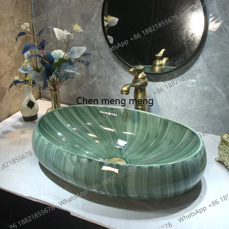 

RR Emerald ceramic oval stage wash basin balcony wash basin high-end outdoor wash basin