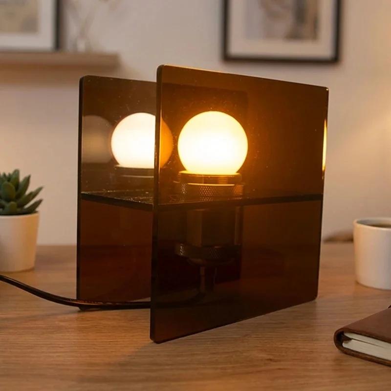 H Shape Acrylic LED Table, Lamp Modern Creative Desktop Night, Light Blue Transparent Geometric Bedside, Reading Decor Gift
