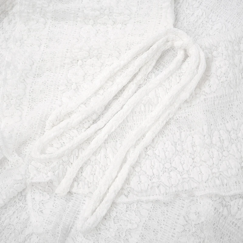 CUTENOVA Frauen Herbst Neue Einfarbig Spitze Leicht Ausgestelltes Langarm Äußere Top Frauen Sexy Sehen-Durch Crop Top Tie-Up Strickjacke