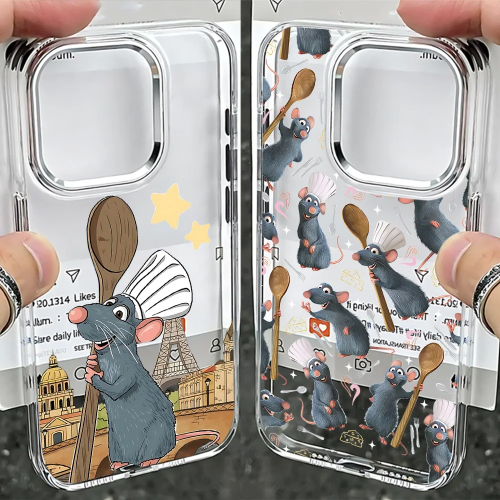Funda de Teléfono con Diseño de Ratatouille para iPhone 17, 16e, 16, 15, 14, 13, 12, 11, Mini, Pro, Max, X, XR, 8, 7, Air, Plus, Transparente y Suave