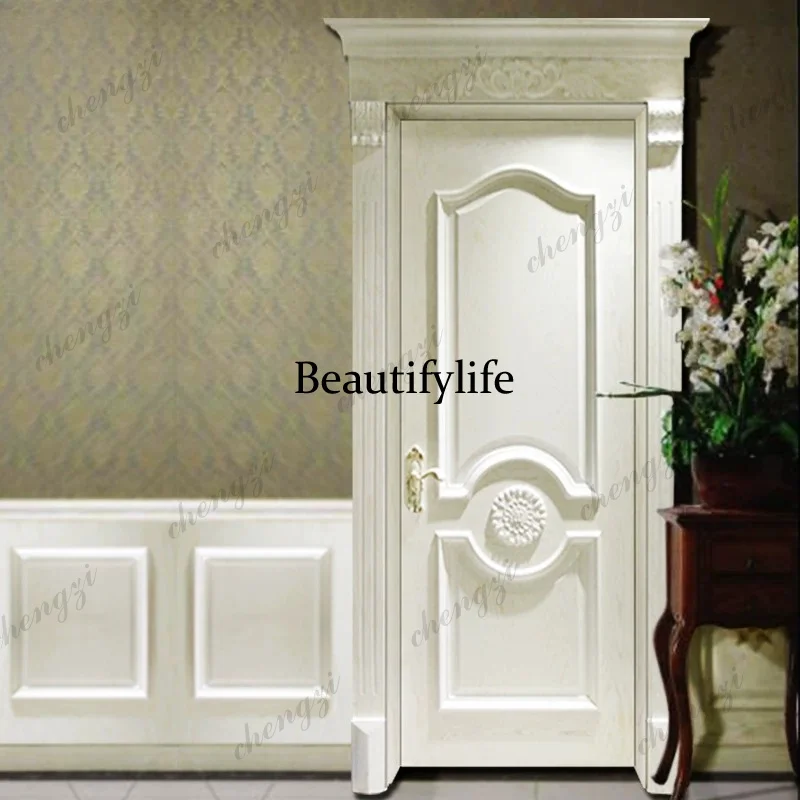 Painted wooden door interior set room flat opening multi-layer French and European door lock hardware engraving custom door