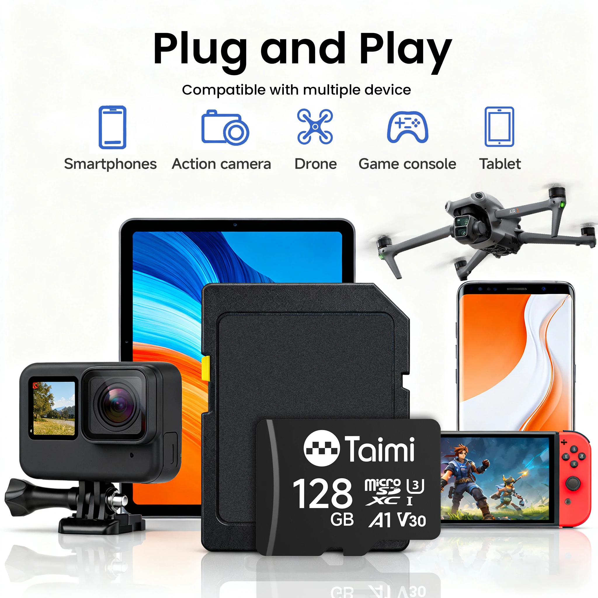 بطاقة ذاكرة صغيرة 128 جيجا بايت بطاقة SD 32 جيجا بايت 64 جيجا بايت 256 جيجا بايت TF بطاقة فلاش A1 U3 C10 بطاقة ذاكرة للكاميرا