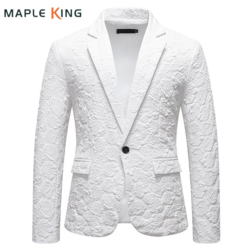 

Vintage Men's 3D Rose Jacquard Blazer Hombres Extravagantes Jackets Groom Slim Evening Dresses Wedding Elegant Man Suit Coat