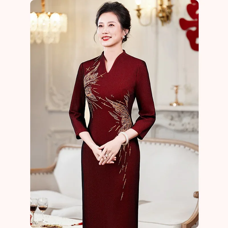 2025年春新作 美しいファッション エレガント 高級 大人女性 ウェディング トースト プレミアムドレス 花嫁の母 デイリーウェア