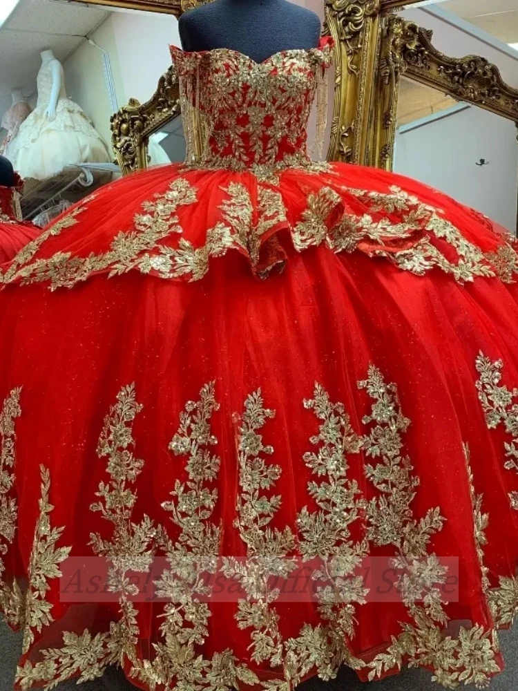 Saudi Arabic Real Picture Red Quinceanera Dresses For 16 Year Old Girls V Neck Beading Ball Party Proms Vestidos 15 De XV Anos