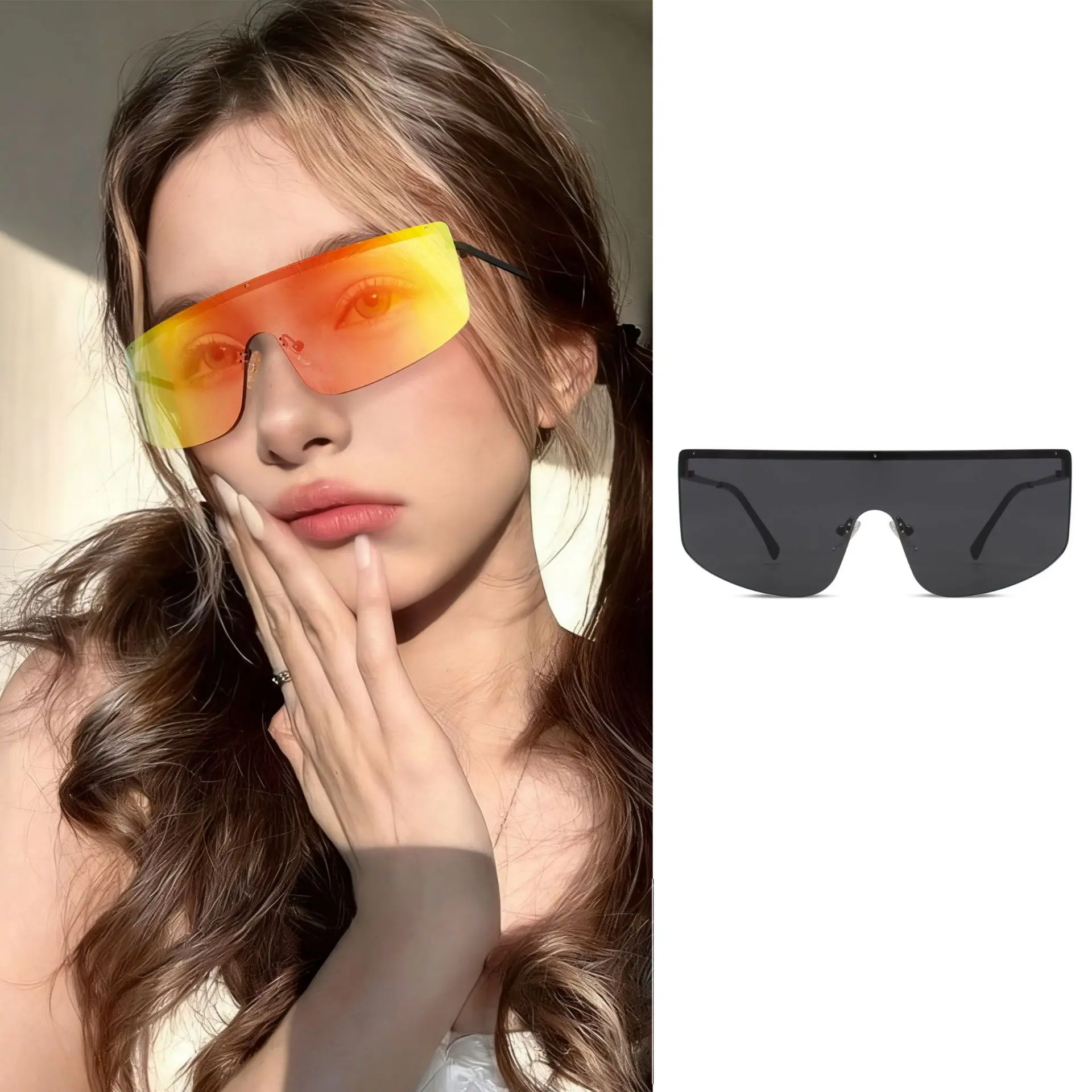 Y2K Rimless One-piece Polarized Sunglasses Unisex UV400 Anti-UV Sports Vacation Sun Glasses