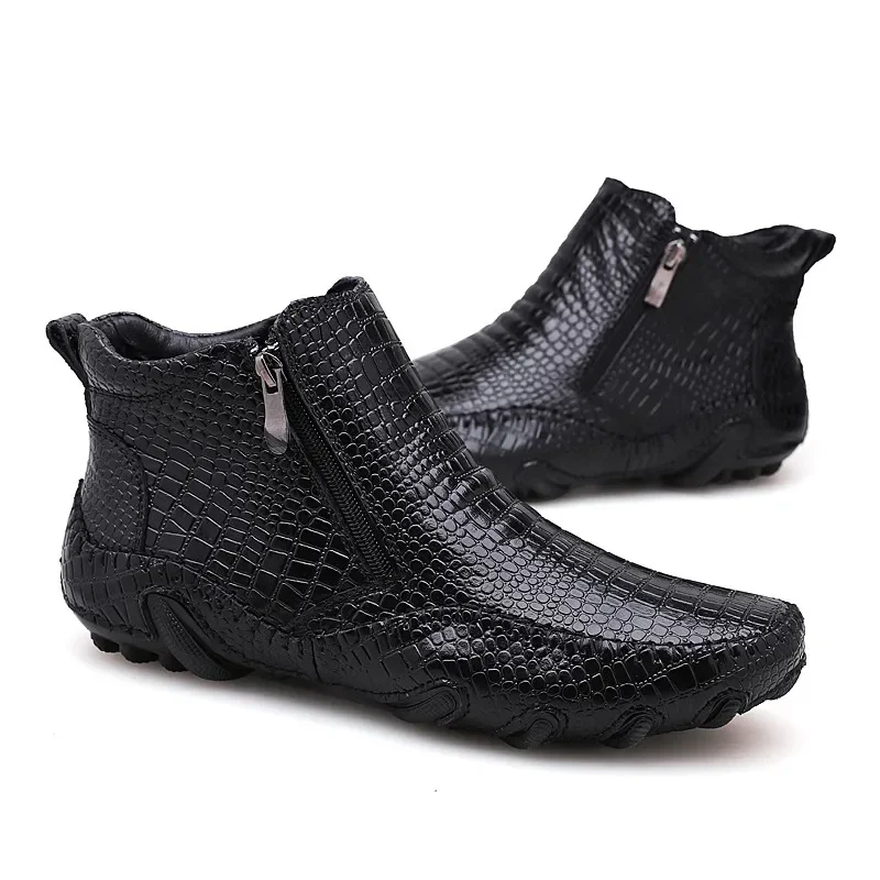 Fashion Quality Leather Men Boots Winter warm casual shoes Men Footwear Zipper Male Ankle Black boots botas hombre Rubber