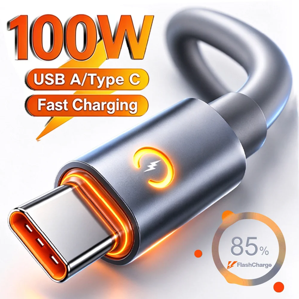 1-2Pcs 100W USB Type C Cable Smart Auto Power-Off Charging Cable Battery Health Protection USB-A Data Cord for IPhone 18 Samsung