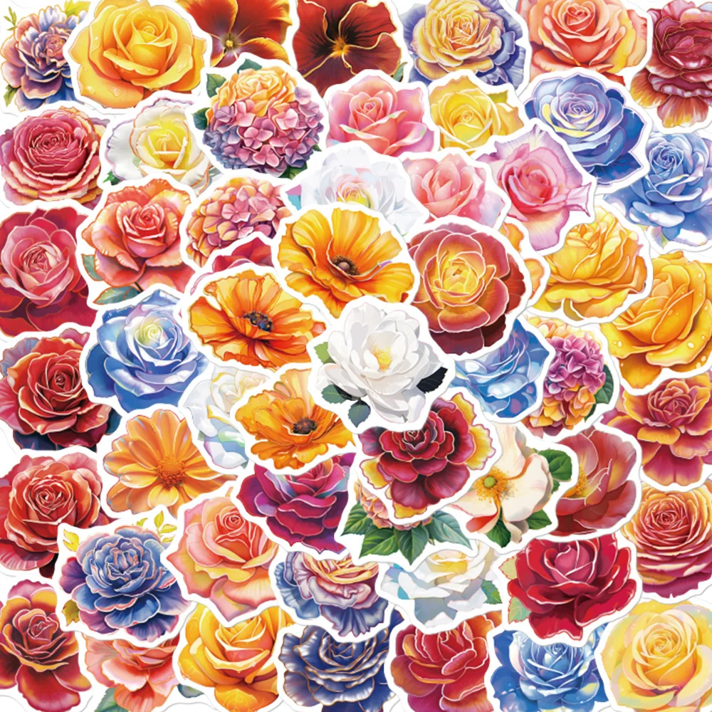 50 Stück Bunte Blumen-Serie Graffiti-Aufkleber für Dekorative Wasserflaschen, Schutzhelme, Gepäck, Fahrräder, Skateboards
