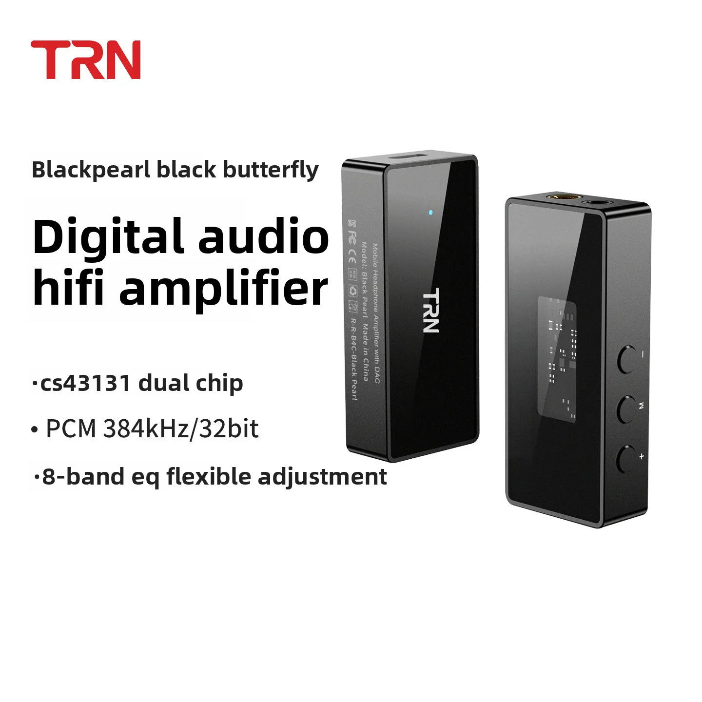 For TRN Black Pearl DAC Dongle, HiFi Portable Headphone Amp with Dual CS43131 & 4.4mm for Mobile Audiophile
