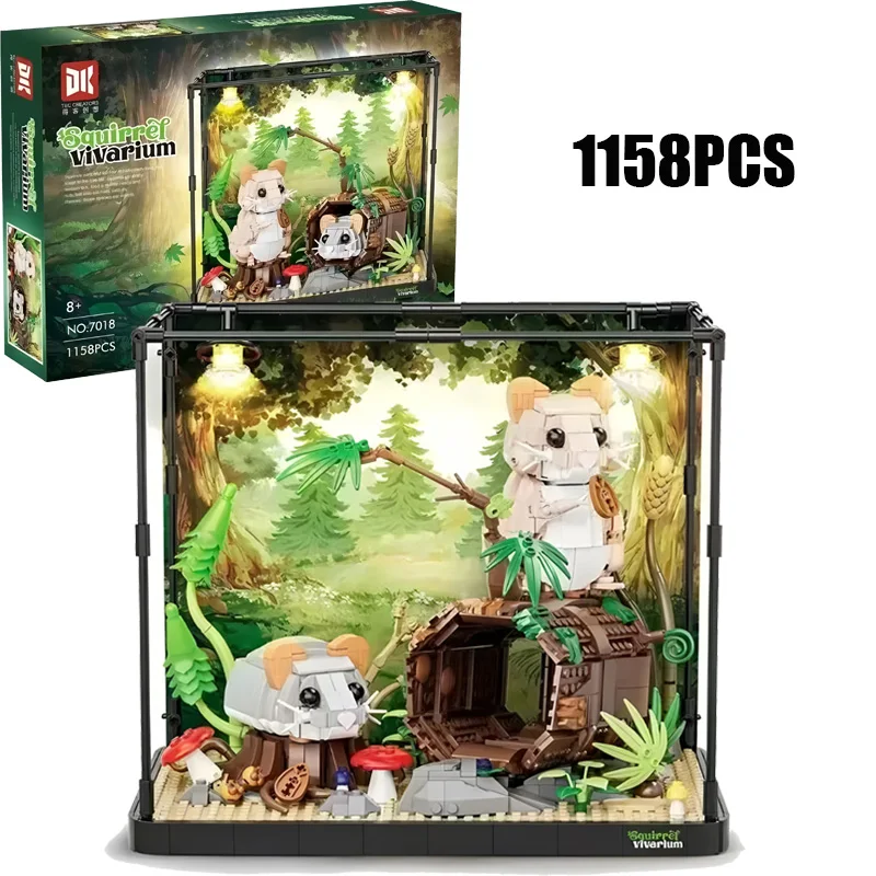 

1158 шт., креативные милые животные, белка, виварий, строительные блоки, строительные кирпичи, игрушки, украшение для стола, подарок для детей