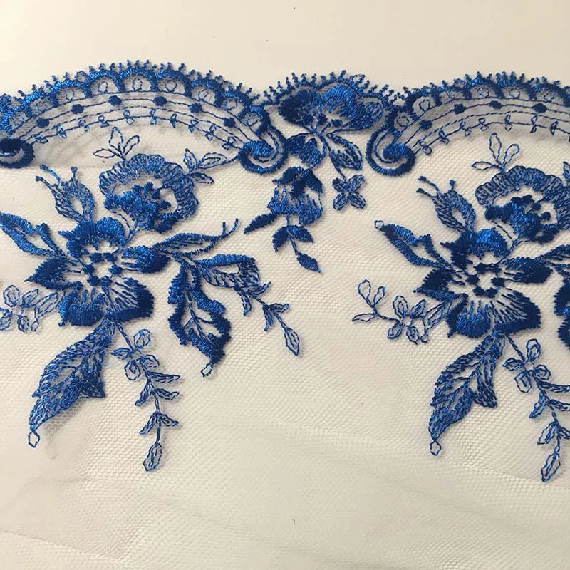 

24Yards Sapphire Embroidery Tulle Lace Trim Fancy Flowers Clothing Accessories Lace Fabrics for Ladies Lingerie