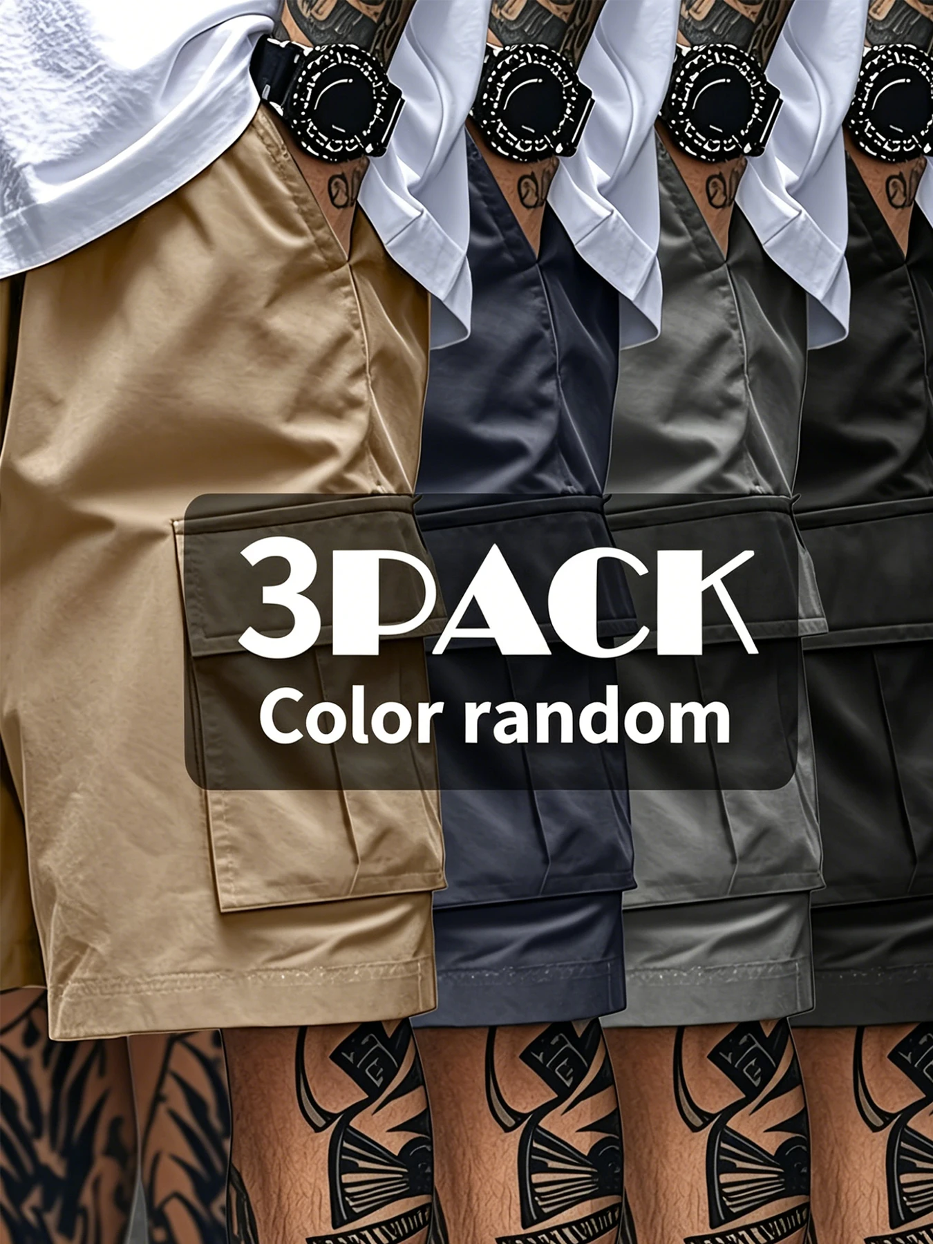 

3PCS color random distribution workwear shorts for exercise, fitness, night running, four seasons, solid color shorts for leisure, outdoor sports, daily fitness training, comfortable, loose, lightweight, breathable wearing