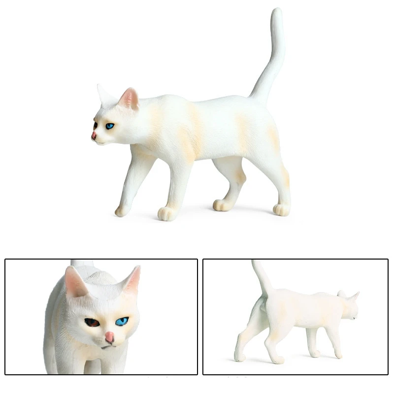 Simulated heterochromatic white cat model Odd-eyed cats desktop decoration kitten ornament