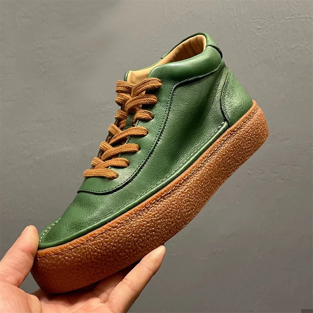 QHCCID High Top Green Shoes Men's Autumn Winter Cowhide Leather Boots Comfortable Soft Version Casual Short Boots