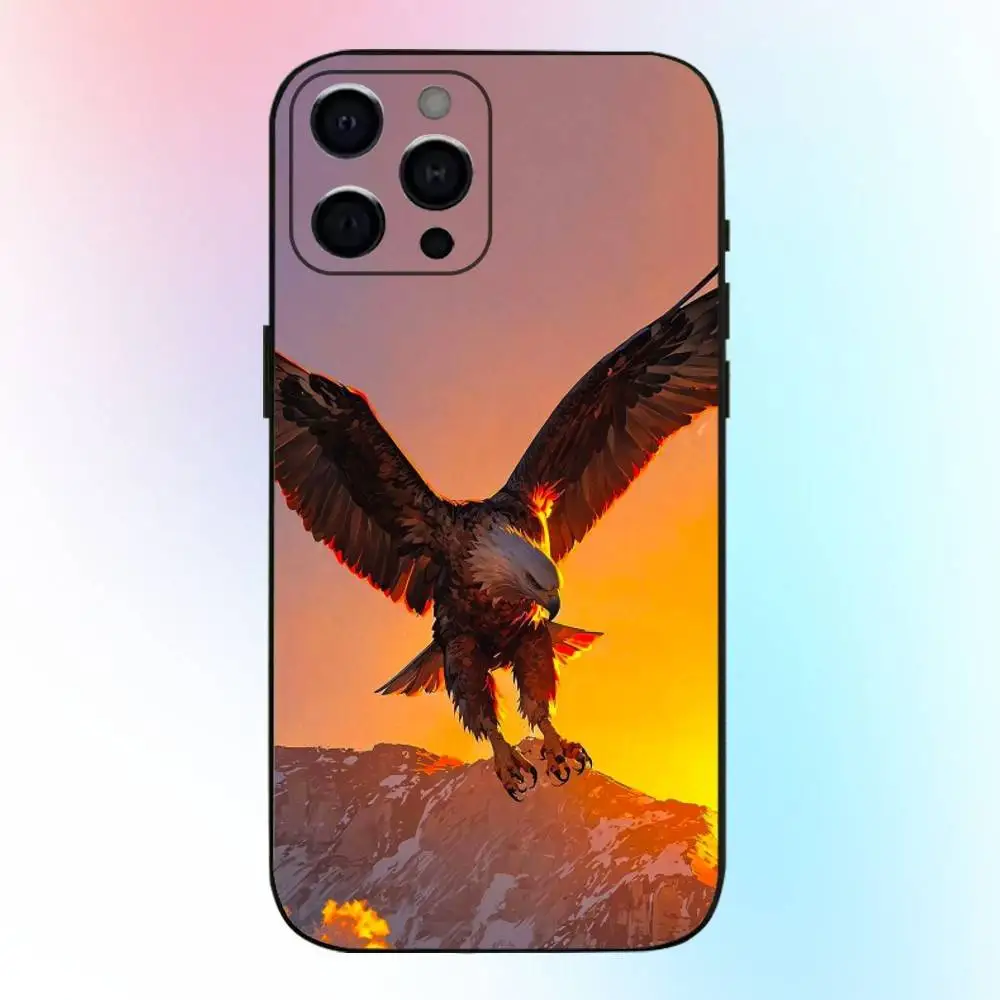 حافظة هاتف Eagle Cool Animal لهاتف iPhone17,16,15,14,13,12,11 Plus، Pro Max غطاء أسود ناعم