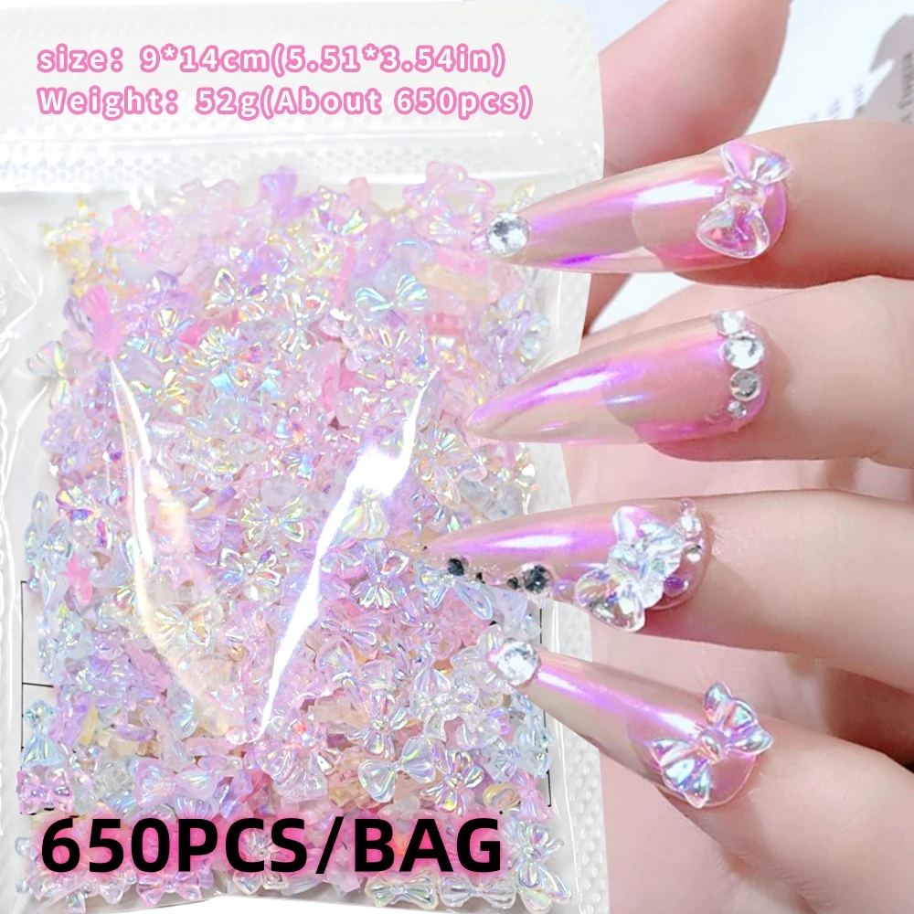 650pcs Aurora Bowknot Designs Nail Art Decoration Resin 3D Charms Nail Accessories Manicure for Women Girls * Mixed 50g Bow DIY*