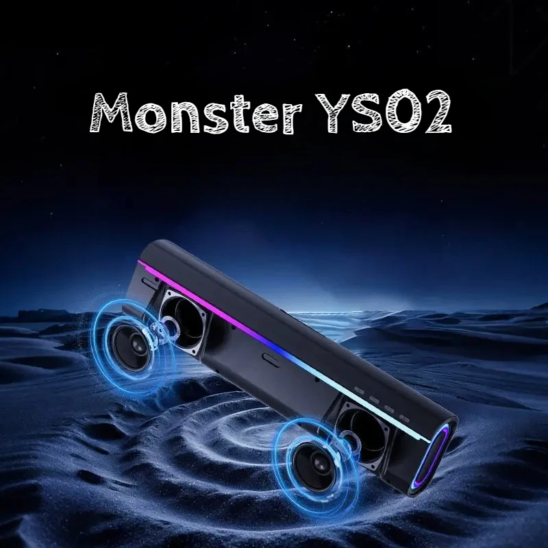

Monster YS02 Bluetooth 5.4 Speakers for PC Desktop Soundbar Gaming with Deep Bass Stereophonic RGB 2000mAh USB Computer Audio