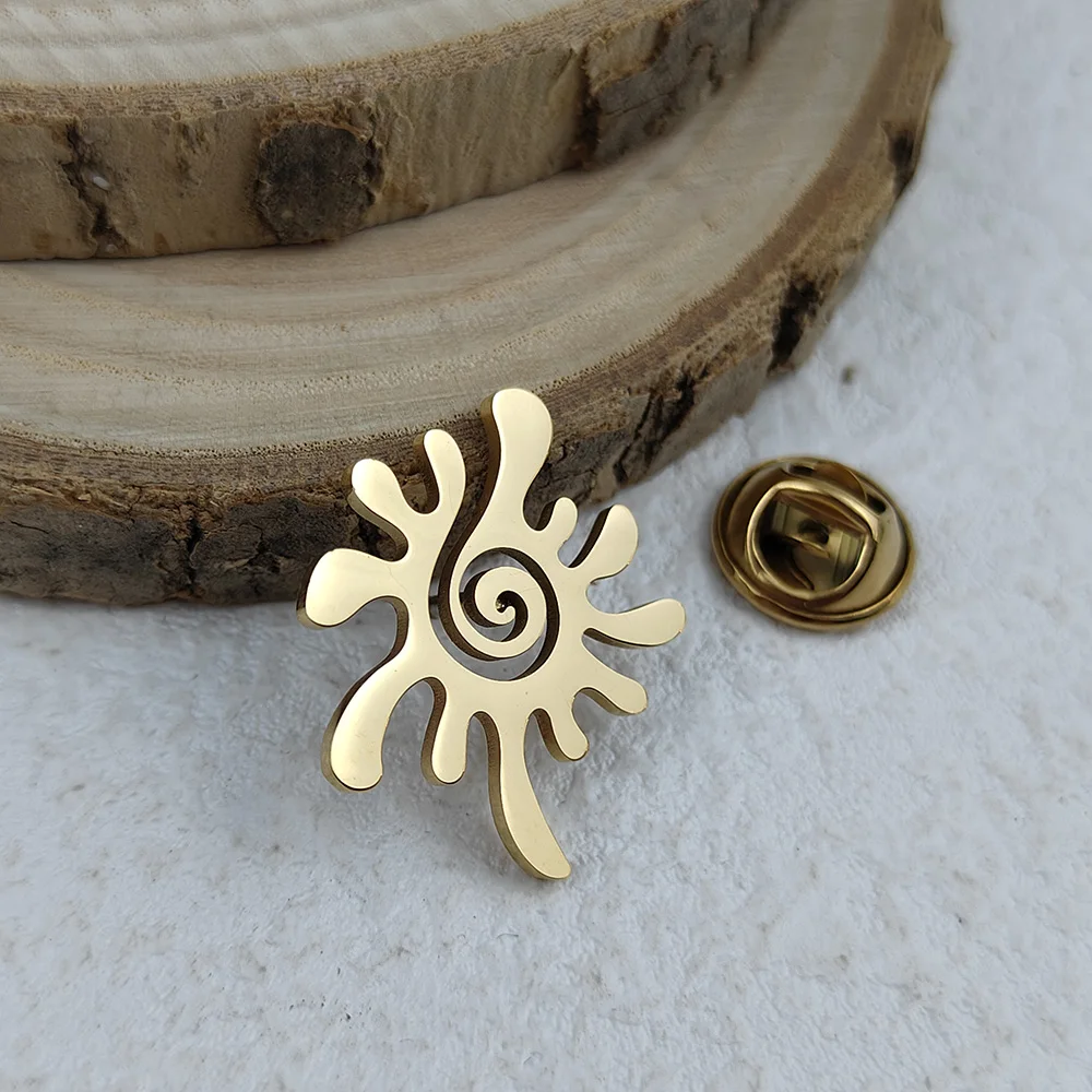 Creative Wave Spiral Sunflower Design  Sense Brooches for Women Stainless Steel Enamel Pins Women's Cute Jewelry Accessories